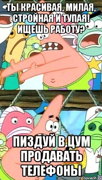ты красивая, милая, стройная и тупая! ищешь работу? пиздуй в цум продавать телефоны