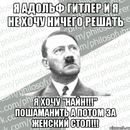 я адольф гитлер и я не хочу ничего решать я хочу "найн!!!" пошаманить а потом за женский стол!!!, Мем philosofuhrer