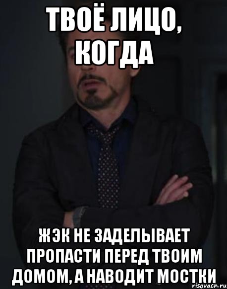 твоё лицо, когда жэк не заделывает пропасти перед твоим домом, а наводит мостки, Мем твое выражение лица