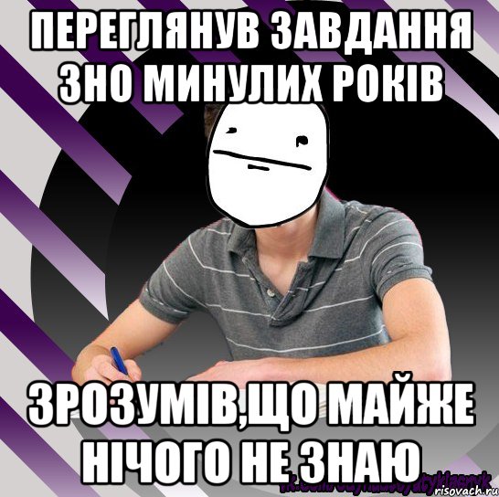 переглянув завдання зно минулих років зрозумів,що майже нічого не знаю, Мем Типодинадцятикласник Покерфейс