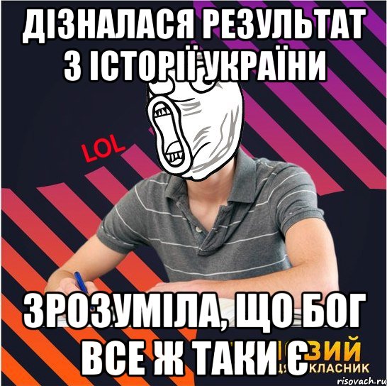 дізналася результат з історії україни зрозуміла, що бог все ж таки є