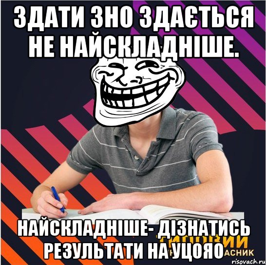 здати зно здається не найскладніше. найскладніше- дізнатись результати на уцояо, Мем Типовий одинадцятикласник