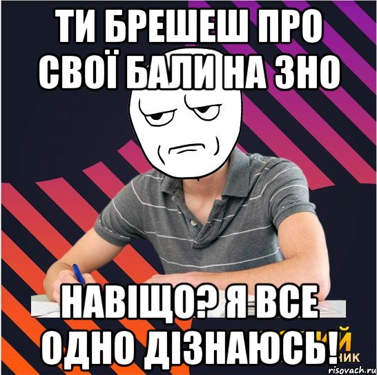 ти брешеш про свої бали на зно навіщо? я все одно дізнаюсь!, Мем Типовий одинадцятикласник