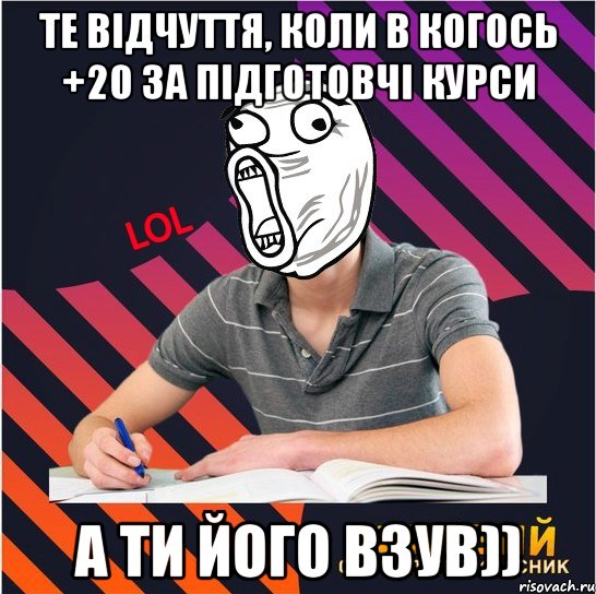 те відчуття, коли в когось +20 за підготовчі курси а ти його взув)), Мем Типовий одинадцятикласник