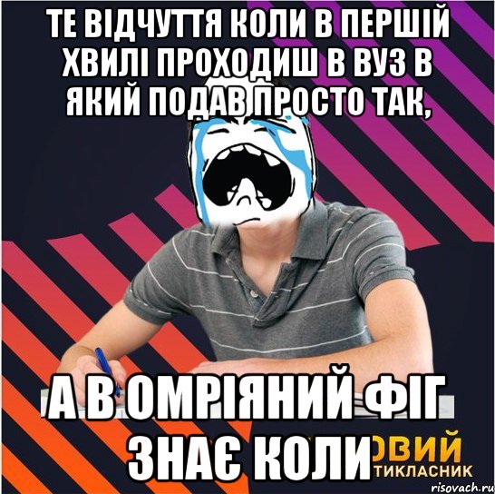 те відчуття коли в першій хвилі проходиш в вуз в який подав просто так, а в омріяний фіг знає коли, Мем Типовий одинадцятикласник