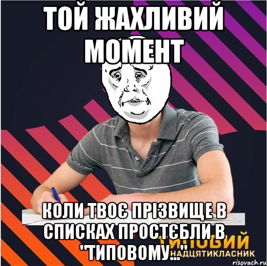 той жахливий момент коли твоє прізвище в списках простєбли в "типовому...", Мем Типовий одинадцятикласник