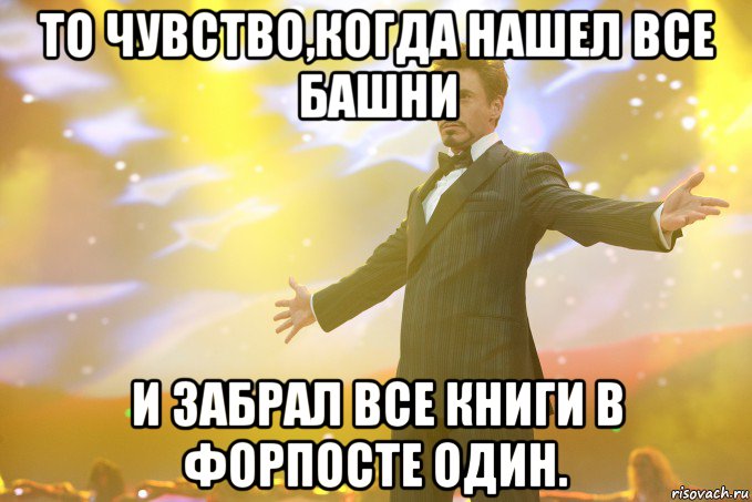 то чувство,когда нашел все башни и забрал все книги в форпосте один.