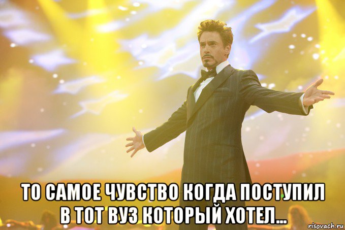  то самое чувство когда поступил в тот вуз который хотел..., Мем Тони Старк (Роберт Дауни младший)