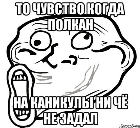 то чувство когда полкан на каникулы ни чё не задал, Мем  Trollface LOL