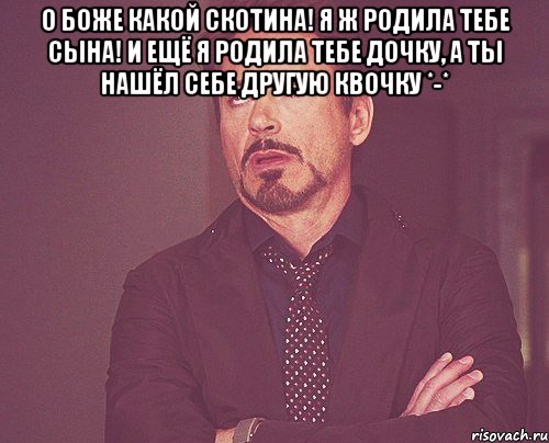 о боже какой скотина! я ж родила тебе сына! и ещё я родила тебе дочку, а ты нашёл себе другую квочку *-* , Мем твое выражение лица