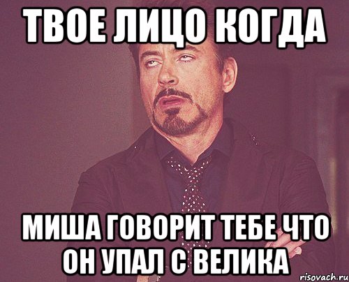 твое лицо когда миша говорит тебе что он упал с велика, Мем твое выражение лица