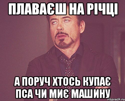 плаваєш на річці а поруч хтось купає пса чи миє машину, Мем твое выражение лица