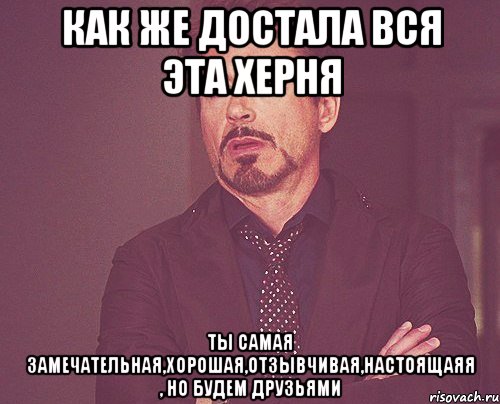 как же достала вся эта херня ты самая замечательная,хорошая,отзывчивая,настоящаяя , но будем друзьями, Мем твое выражение лица
