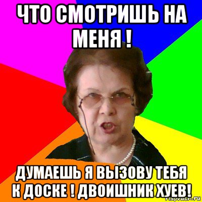 что смотришь на меня ! думаешь я вызову тебя к доске ! двоишник хуев!, Мем Типичная училка