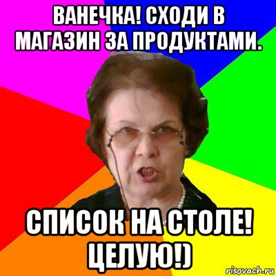 ванечка! сходи в магазин за продуктами. список на столе! целую!), Мем Типичная училка