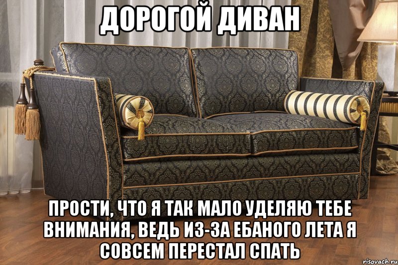 дорогой диван прости, что я так мало уделяю тебе внимания, ведь из-за ебаного лета я совсем перестал спать, Мем вапр