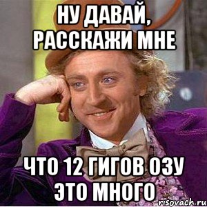 ну давай, расскажи мне что 12 гигов озу это много, Мем Ну давай расскажи (Вилли Вонка)