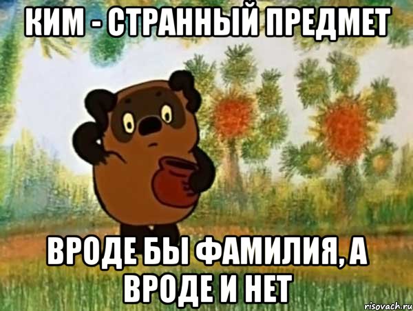 ким - странный предмет вроде бы фамилия, а вроде и нет, Мем Винни пух чешет затылок