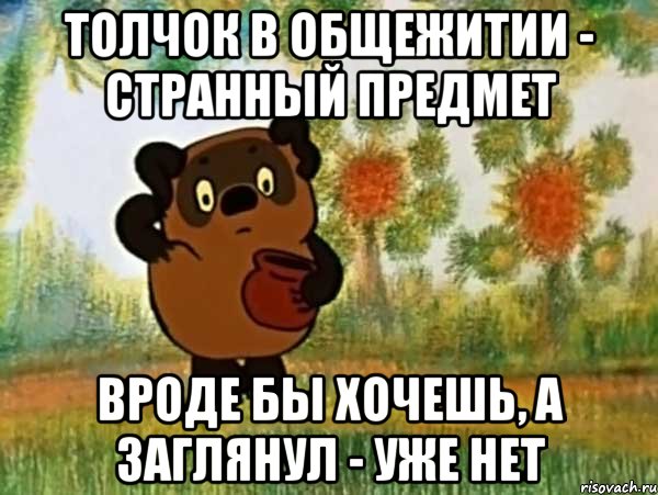 толчок в общежитии - странный предмет вроде бы хочешь, а заглянул - уже нет, Мем Винни пух чешет затылок