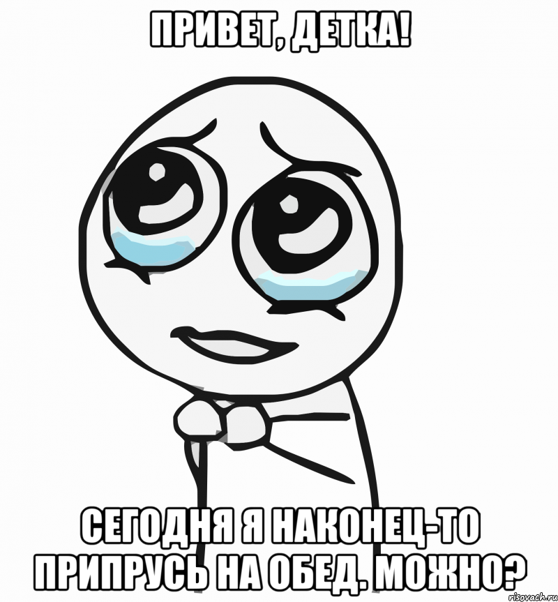 привет, детка! сегодня я наконец-то припрусь на обед. можно?, Мем  ну пожалуйста (please)