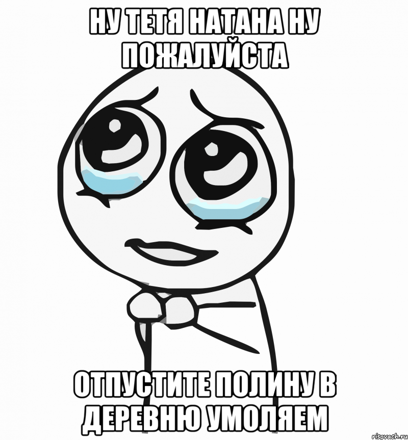 ну тетя натана ну пожалуйста отпустите полину в деревню умоляем, Мем  ну пожалуйста (please)