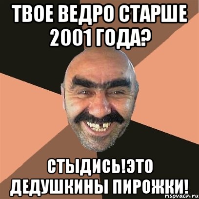 твое ведро старше 2001 года? стыдись!это дедушкины пирожки!, Мем Я твой дом труба шатал