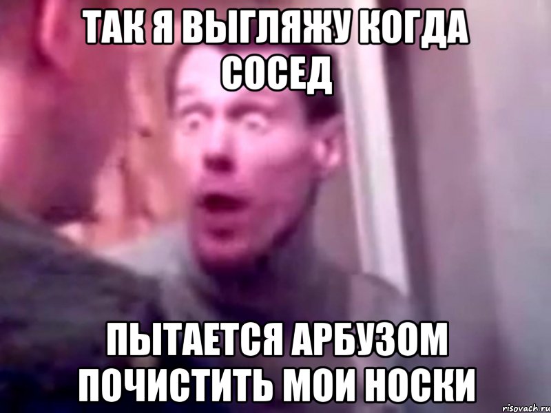 так я выгляжу когда сосед пытается арбузом почистить мои носки, Мем Запили