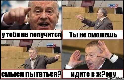 у тебя не получится Ты не сможешь смысл пытаться? идите в ж?опу