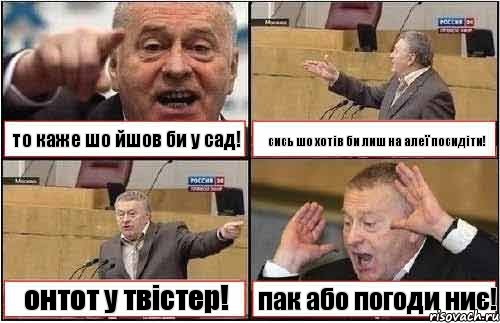 то каже шо йшов би у сад! сись шо хотів би лиш на алеї посидіти! онтот у твістер! пак або погоди ниє!, Комикс жиреновский