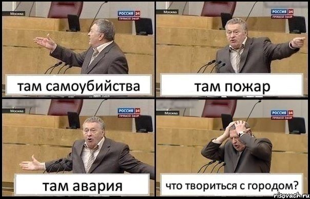 там самоубийства там пожар там авария что твориться с городом?, Комикс Жирик в шоке хватается за голову