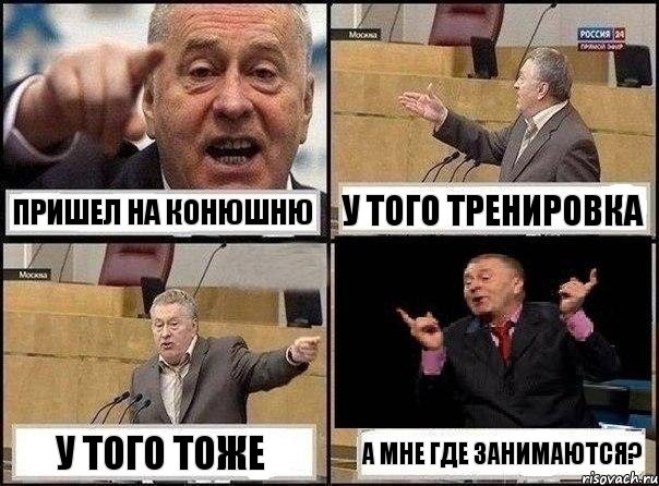 Пришел на конюшню У того тренировка У того тоже А мне где занимаются?, Комикс Жириновский клоуничает