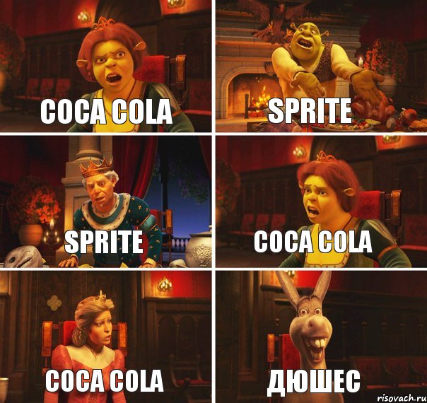 COCA COLA SPRITE SPRITE COCA COLA COCA COLA ДЮШЕС, Комикс  Шрек Фиона Гарольд Осел