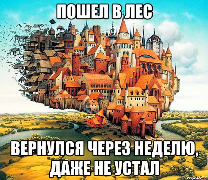 пошел в лес вернулся через неделю, даже не устал