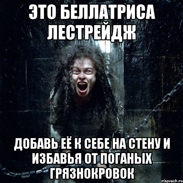это беллатриса лестрейдж добавь её к себе на стену и избавья от поганых грязнокровок