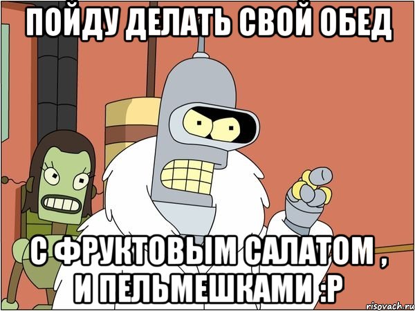 пойду делать свой обед с фруктовым салатом , и пельмешками :p, Мем Бендер