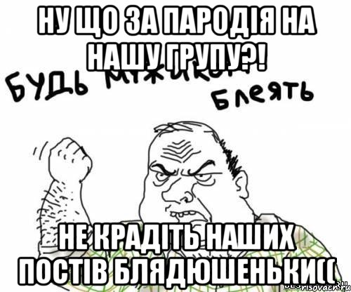 ну що за пародія на нашу групу?! не крадіть наших постів блядюшеньки((, Мем блять