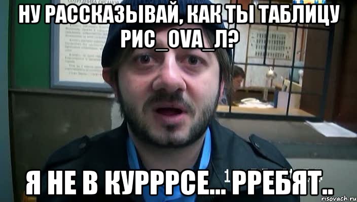 ну рассказывай, как ты таблицу рис_ova_л? я не в курррсе... рребят.., Мем Бородач