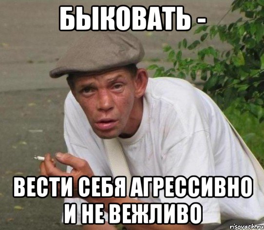 быковать - вести себя агрессивно и не вежливо