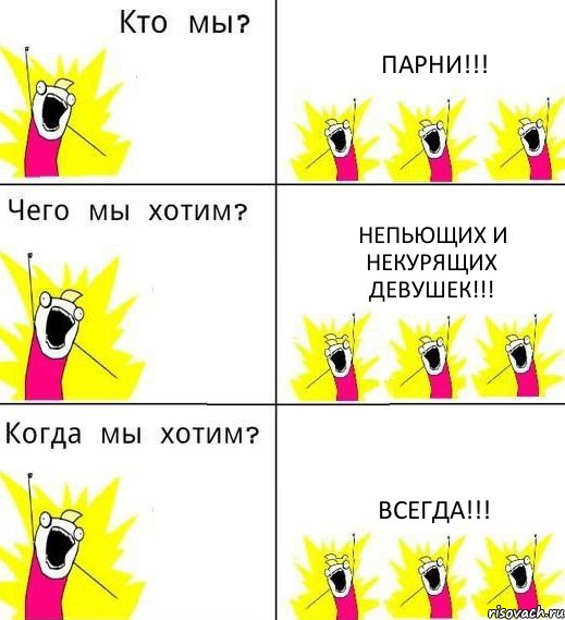 ПАРНИ!!! НЕПЬЮЩИХ И НЕКУРЯЩИХ ДЕВУШЕК!!! ВСЕГДА!!!, Комикс Что мы хотим