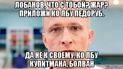 лобанов, что с тобой? жар? приложи ко лбу ледоруб. да не к своему, ко лбу купитмана, болван