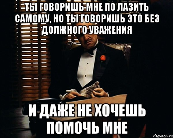 ты говоришь мне по лазить самому, но ты говоришь это без должного уважения и даже не хочешь помочь мне, Мем Дон Вито Корлеоне