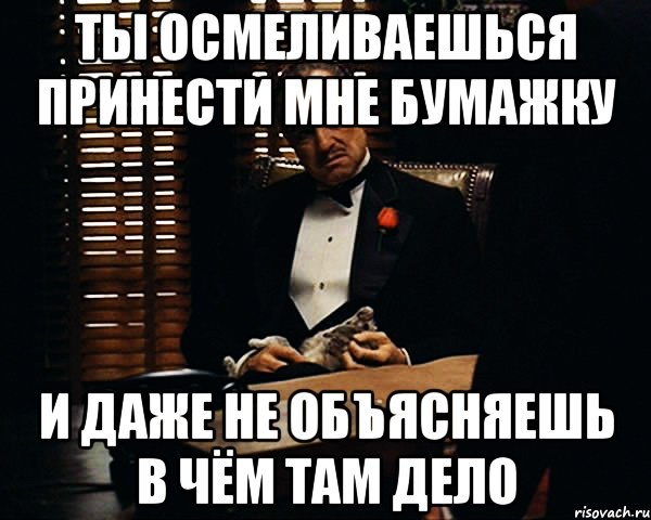 ты осмеливаешься принести мне бумажку и даже не объясняешь в чём там дело, Мем Дон Вито Корлеоне