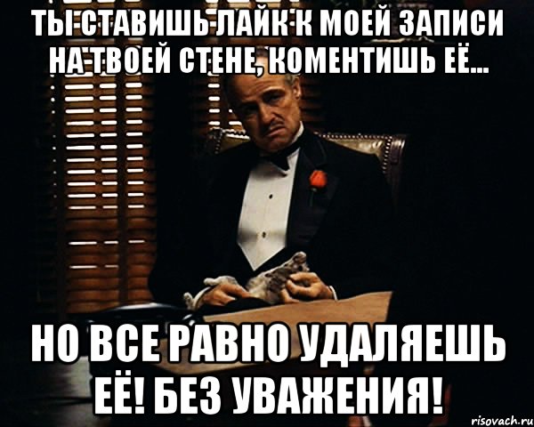 ты ставишь лайк к моей записи на твоей стене, коментишь её... но все равно удаляешь её! без уважения!, Мем Дон Вито Корлеоне