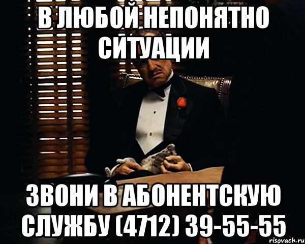 в любой непонятно ситуации звони в абонентскую службу (4712) 39-55-55, Мем Дон Вито Корлеоне