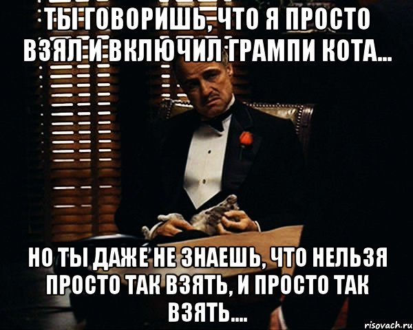 ты говоришь, что я просто взял и включил грампи кота... но ты даже не знаешь, что нельзя просто так взять, и просто так взять...., Мем Дон Вито Корлеоне