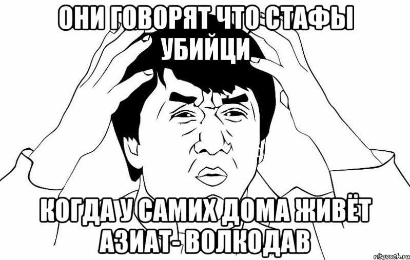 они говорят что стафы убийци когда у самих дома живёт азиат- волкодав, Мем ДЖЕКИ ЧАН