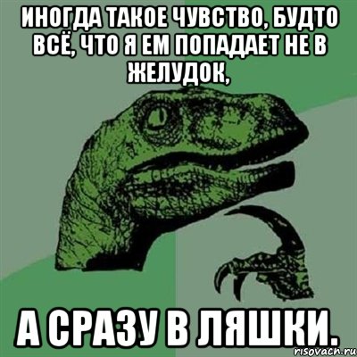 иногда такое чувство, будто всё, что я ем попадает не в желудок, а сразу в ляшки., Мем Филосораптор