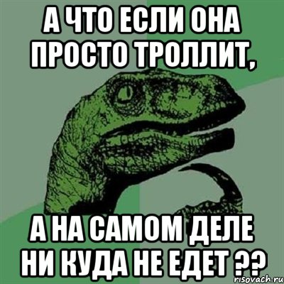 а что если она просто троллит, а на самом деле ни куда не едет ??, Мем Филосораптор