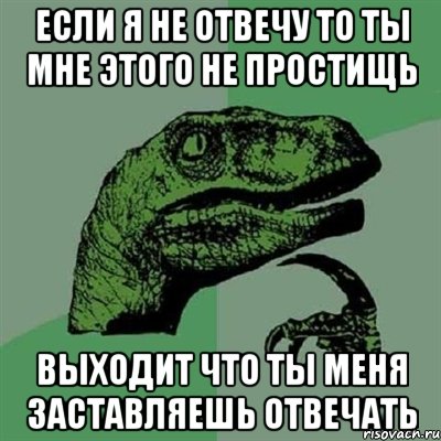 если я не отвечу то ты мне этого не простищь выходит что ты меня заставляешь отвечать, Мем Филосораптор