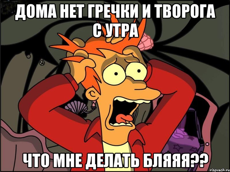 дома нет гречки и творога с утра что мне делать бляяя??, Мем Фрай в панике